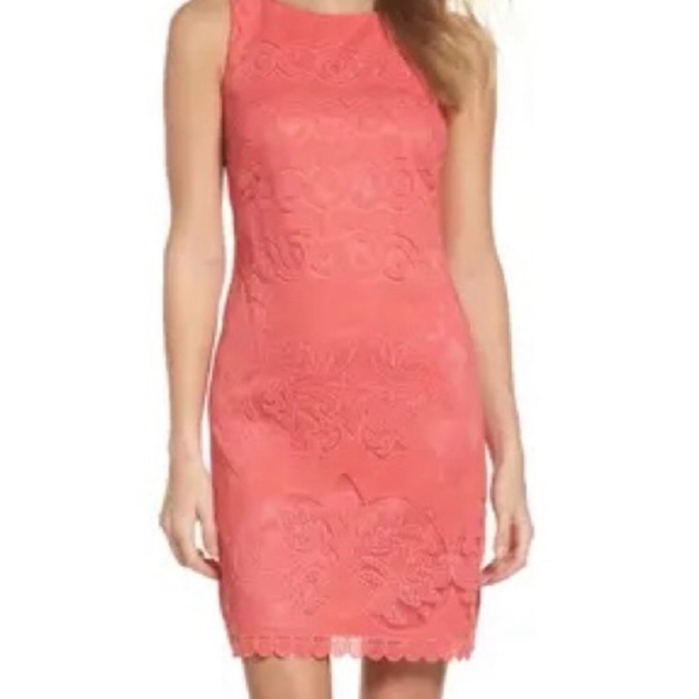 Eliza J Sleeveless Lace Coral Dress